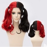 45cm Medium Long Curly Red&Black Harleen Quinzel Harley Quinn Wig Synthetic Anime Cosplay Wig CS-269D