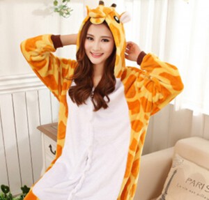 Adult Cartoon Flannel Unisex Giraffe Animal Onesies Anime Kigurumi Costume Pajamas Sets KT010