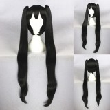 100cm Long Black Is It Wrong to Try to Pick Up Girls in a Dungeon Hestia Wig Synthetic Anime Cosplay Wig+2Ponytails CS-260A