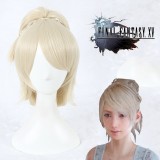 35cm Short Beige Final Fantasy XV Lunafreya Nox Fleuret Wig Synthetic Anime Cosplay Wigs+1Ponytail CS-326A