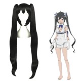 100cm Long Black Is It Wrong to Try to Pick Up Girls in a Dungeon Hestia Wig Synthetic Anime Cosplay Wig+2Ponytails CS-260A