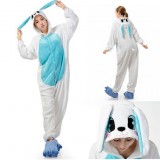 Adult Cartoon Flannel Unisex Blue Rabbit Animal Onesies Anime Kigurumi Costume Pajamas Sets KT062