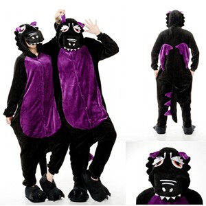 Adult Cartoon Flannel Unisex Black Dragon Animal Onesies Anime Kigurumi Costume Pajamas Sets KT029