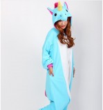 Adult Cartoon Flannel Unisex Blue Flying Horse Animal Onesies Anime Kigurumi Costume Pajamas Sets KT075