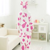 Adult Cartoon Flannel Unisex Pink Cow  Animal Onesies Anime Kigurumi Costume Pajamas Sets KT073