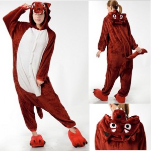 Adult Cartoon Flannel Unisex Red Baddest Wolf Animal Onesies Anime Kigurumi Costume Pajamas Sets KT063