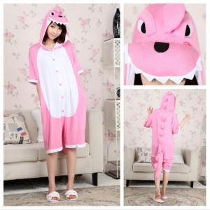 Adult Cartoon Cotton Unisex Pink Dinosaur Summer Onesie Anime Kigurumi Costumes Pajamas Sets ST016