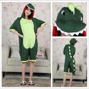 Adult Cartoon Cotton Unisex Green Dinosaur Summer Onesie Anime Kigurumi Costumes Pajamas Sets ST017