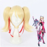 40cm Short Golden Wig Overwatch Cosplay Pink Angel Hair Wigs Synthetic Anime Cosplay Wig 2Ponytails CS-375A