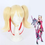 40cm Short Golden Wig Overwatch Cosplay Pink Angel Hair Wigs Synthetic Anime Cosplay Wig 2Ponytails CS-375A