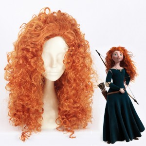 55cm Long Wave Orange Brave Anime Merida Princess Wig Synthetic Cosplay Hair Wigs CS-385A