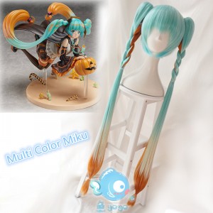 120cm Long Straight Multi Color Miku Snow Miku Wig Synthetic Vocaloid Anime Cosplay Wig 2Ponytails CS-075