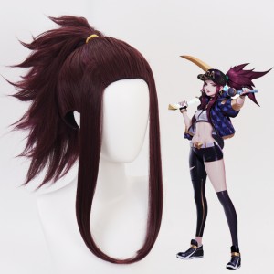45cm Medium Long Dark Purple Mixed LOL KDA Akali Wig Synthetic Anime Cosplay Wigs CS-119I