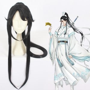 100cm Long Straight Black Grandmaster of Demonic Cultivation Lan Sizhui Synthetic Anime Cosplay Wig One Ponytail CS-387A