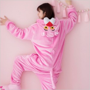 Adult Cartoon Flannel Unisex Pink Leopard Onesie Animal Onesies Anime Kigurumi Costume Pajamas Sets KT114