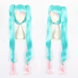 120cm Long Curly Blue&Pink Mixed 2019 Vocaloid Snow Miku Wig Synthetic Anime Cosplay Wigs 2Ponytails CS-403A