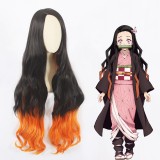 100cm Long Curly Black&Orange Mixed Demon Slayer Kamado Nezuko Wig Synthetic Anime Cosplay Wigs CS-471A