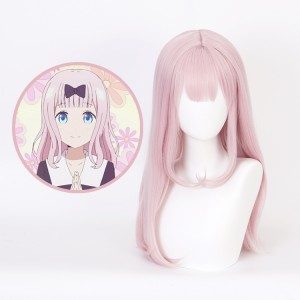 65cm Long Straight Light Pink Kaguya Sama Fujiwara Chika Wig Synthetic Anime Cosplay Wigs CS-472A