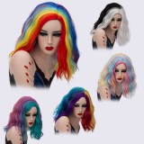 2019 New Fashion 40cm Short Curly Multi Colors Mixed Anime Cosplay Wig Synthetic Party Halloween Lolita Wigs