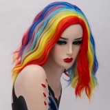 2019 New Fashion 40cm Short Curly Multi Colors Mixed Anime Cosplay Wig Synthetic Party Halloween Lolita Wigs