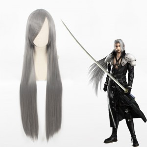 100cm Long Straight Gray Final Fantasy VII Sephiroth Wig Synthetic Anime Cosplay Wigs CS-035A