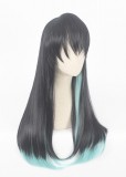 70cm Long Straight Black&Light Green Demon Slayer Tokitou Muichirou Wig Synthetic Anime Cosplay Wigs CS-471F
