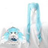 120cm Long Curly Ice Blue&White Mixed 2019 New Snow Miku Wig Vocaloid Anime Cosplay Wigs With 2Ponytails CS-075N