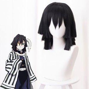 40cm Medium Long Straight Black Demon Slayer Iguro Obanai Wig Synthetic Anime Cosplay Wigs CS-471R