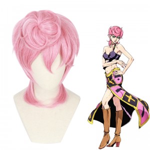 35cm Short Curly PinkJoJo's Bizarre Adventure Trish Una Wig Stnthetic Anime Cosplay Wigs CS-418A