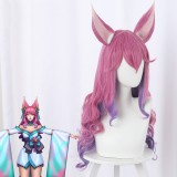 60cm Long Wave Rose Pink&Purple Mixed LOL Spirit Blossm Ahri Wig Synthetic Anime Cosplay Wigs With Ears CS-119M