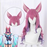 60cm Long Wave Rose Pink&Purple Mixed LOL Spirit Blossm Ahri Wig Synthetic Anime Cosplay Wigs With Ears CS-119M