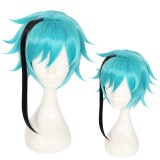 40cm Medium Long Ice Blue Black Disney Twisted Wonderland Anime Floyd Jade Wig Synthetic Cosplay Wigs CS-451A