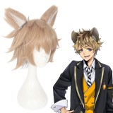 30cm Short Flaxen Mixed Disney Twisted Wonderland Anime Ruggie Bucchi Synthetic Cosplay Wigs With Two Ears CS-448A