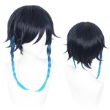 40cm Medium Long Navy Blue Mixed Genshin Impact Venti Wig Synthetic Anime Cosplay Wigs With Braids CS-455I