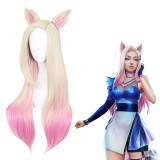 80cm Long Beige Pink Mixed League of Legends LOL KDA Ahri Wig Synthetic Anime Cosplay Wig With Two Ears CS-394D