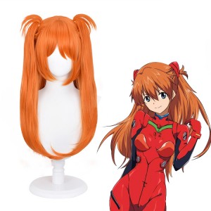 65cm Long Straight Orange EVA Anime Wig Asuka Langley Soryu Synthetic Cosplay Hair Wigs With Two Ponytails CS-076O