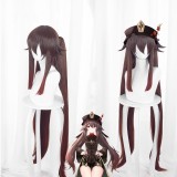 110cm Long Brown&Wine Red Mixed Genshin Impact Wig Cosplay Hu Tao Wig Synthetic Anime Hair Wig With 2Ponytails CS-455M
