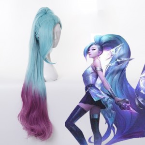 100cm Long Blue&Purple Mixed League of Legends LOL Seraphine Wig Synthetic Anime Cosplay Wigs With One Ponytail CS-119V