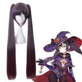 80cm Long Straight Purple Mixed Genshin Impact Anime Mona Wig Synthetic Cosplay Wigs With Two Ponytails CS-455O