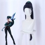 80cm Long Dark Blue&Green League of Legends LOL KDA Kaisa Wig Synthetic Anime Cosplay Wigs With One Ponytail CS-394G
