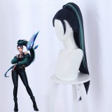80cm Long Dark Blue&Green League of Legends LOL KDA Kaisa Wig Synthetic Anime Cosplay Wigs With One Ponytail CS-394G
