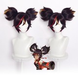 30cm Short Three Colors Mixed Genshin Impact Anime Xinyan Wig Synthetic Cosplay Hair Wigs With Two Ponytails CS-455P