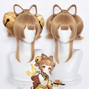 40cm Medium Long Light Brown Genshin Impact Yaoyao Wig Synthetic Anime Cosplay Wigs With 2Ponytails CS-455X