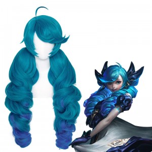 80cm Long Curly Blue Mixed League of Legends LOL Gwen Anime Wig Synthetic Cosplay Wigs With 4Ponytails CS-119W