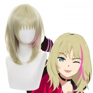 35cm Short Blonde&Pink Mixed Wonder Egg Priority Kawai Rika Wig Synthetic Anime Cosplay Wigs CS-467B