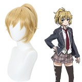 30cm Short Blonde High Rise Invasion Mayuko Nise Synthetic Anime Cosplay Wigs With One Ponytail CS-468A