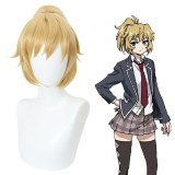 30cm Short Blonde High Rise Invasion Mayuko Nise Synthetic Anime Cosplay Wigs With One Ponytail CS-468A