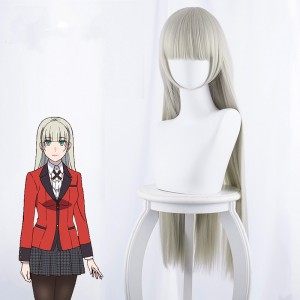 80cm Long Straight Light Gray Kakegurui Anime Momobami Ririka Wig Synthetic Cosplay Hair Wigs CS-076M
