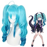 55cm Long Curly Lake Blue Mixed Vocaloid Hatsune Miku Wig Synthetic Anime Cosplay Wigs With 2Ponytails CS-481A