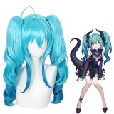 55cm Long Curly Lake Blue Mixed Vocaloid Hatsune Miku Wig Synthetic Anime Cosplay Wigs With 2Ponytails CS-481A